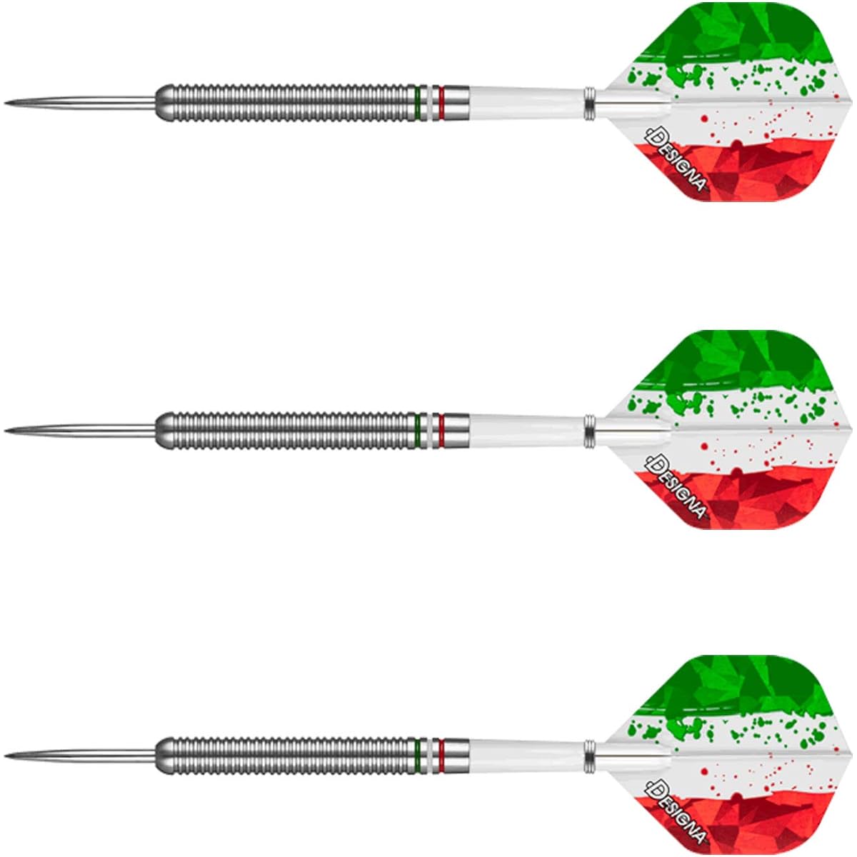 24g 90% Tungsten Italian Flag Red White & Green Patriot X Steel Tip Darts Set with Flights & Shafts (2 Sets of Each) and Travel Case 24g