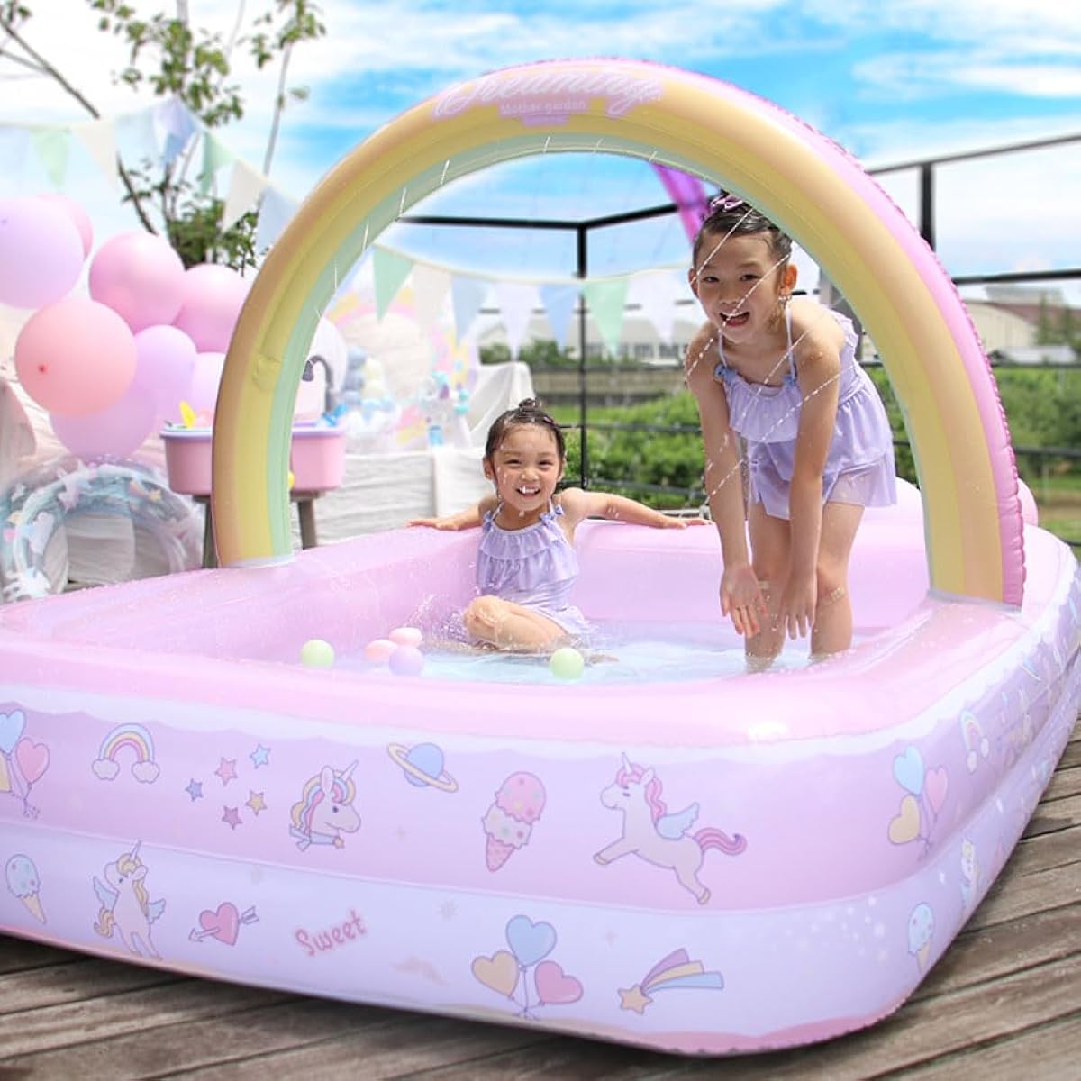 Mother Garden Rainbow Pool with Shower Arch Unicorn Vinyl Pool Water Play 653-19654