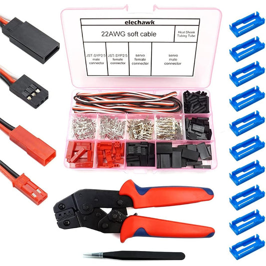 55 Sets Servo Plug Male Female Connector Crimp Pin Cable Kit with Crimping Tool for JST SYP Futaba Hitec Spektrum RC