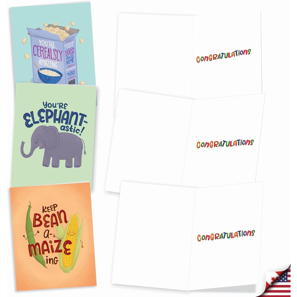 The Best Card Company Congrats Food Puns - 20 Assorted Boxed Congratulations Note Cards with Envelopes (10.4x10.9cm) - AM8849CGG-B2x10