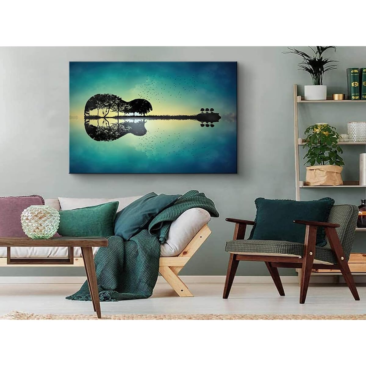 Music Wall Decor Guitar Art Guitar Tree Island Music Wall Art Guitar Wall Art Music Studio Decor Music Art Guitar Art Wall Decor Music Poster for Bedroom Bedroom Bedroom Decor (71.82cm Height x 100.82cm Width)