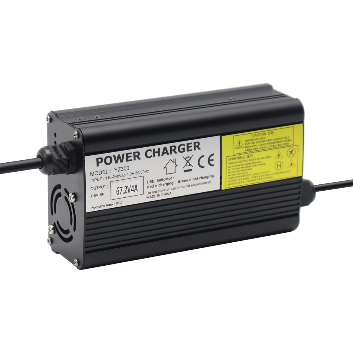 67.2V 4A / 60V 4A Lithium Battery Charger AC Adapter Power Supply for 16S 60V Lithium Li-ion Battery Pack with 3-Hole Plug