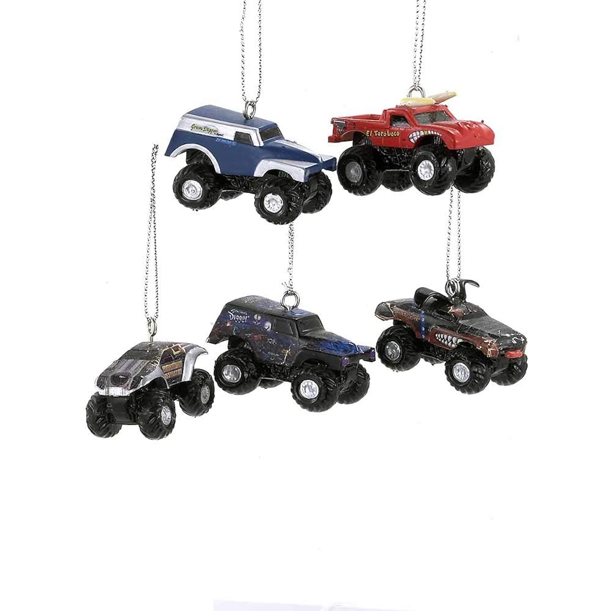 Monster Jam Kurt Adler 3D Ornament Set Mini 5 Pack
