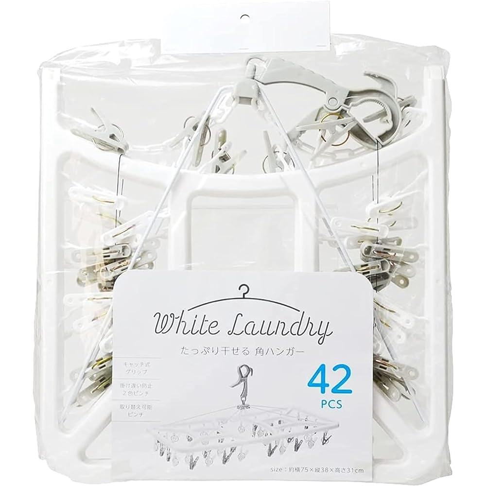 Strix Design Laundry Hanger 42 Pinch 30 Set White Laundry Square Hanger White Room Drying Indoor Simple SB-093 Approximately Width 75 x Depth 38 x Height 31 cm (when unfolded)