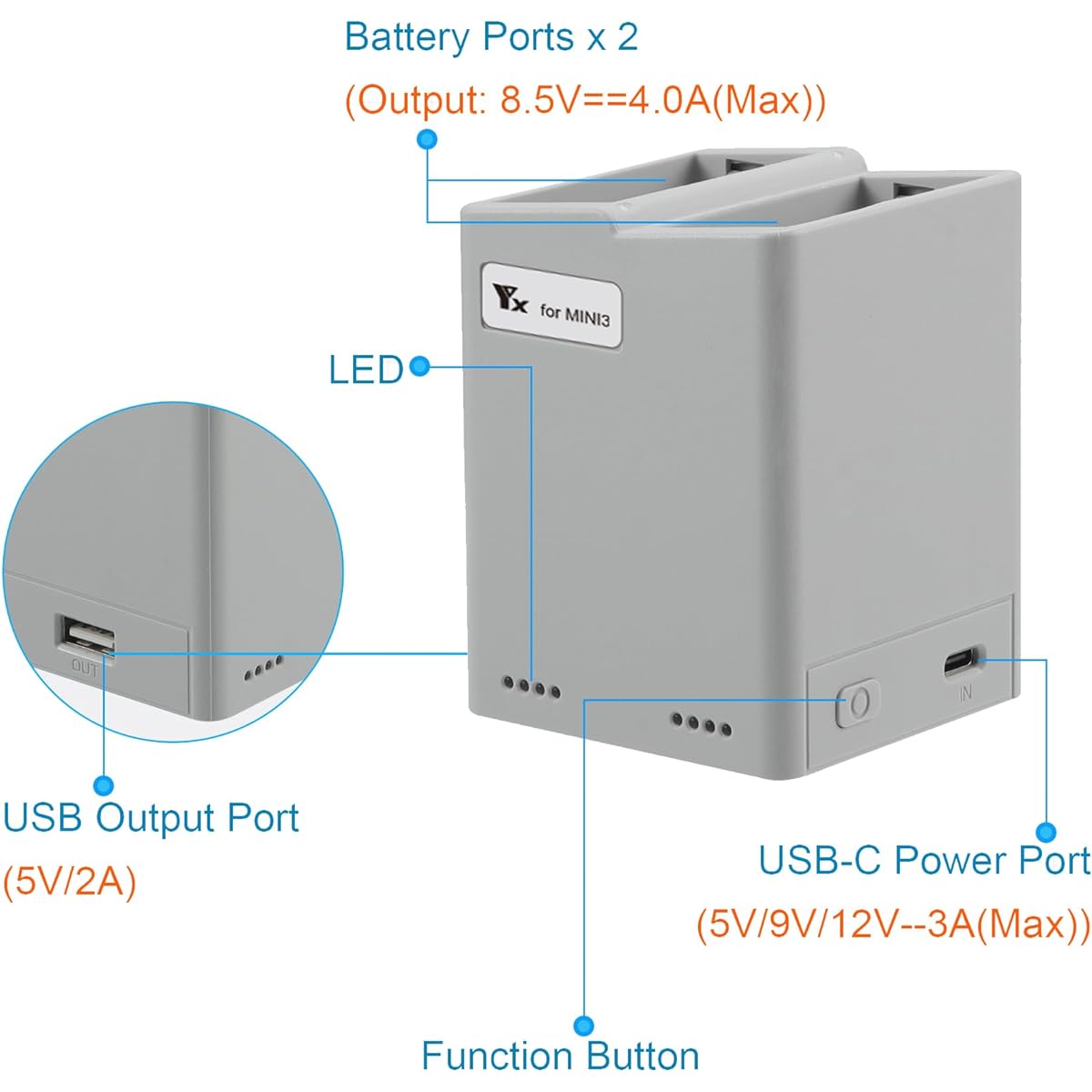 DJI Mini 3 Pro Drone USB Battery Charger Fast Charging Mini 3 Battery Charger with Type C Charging Cable