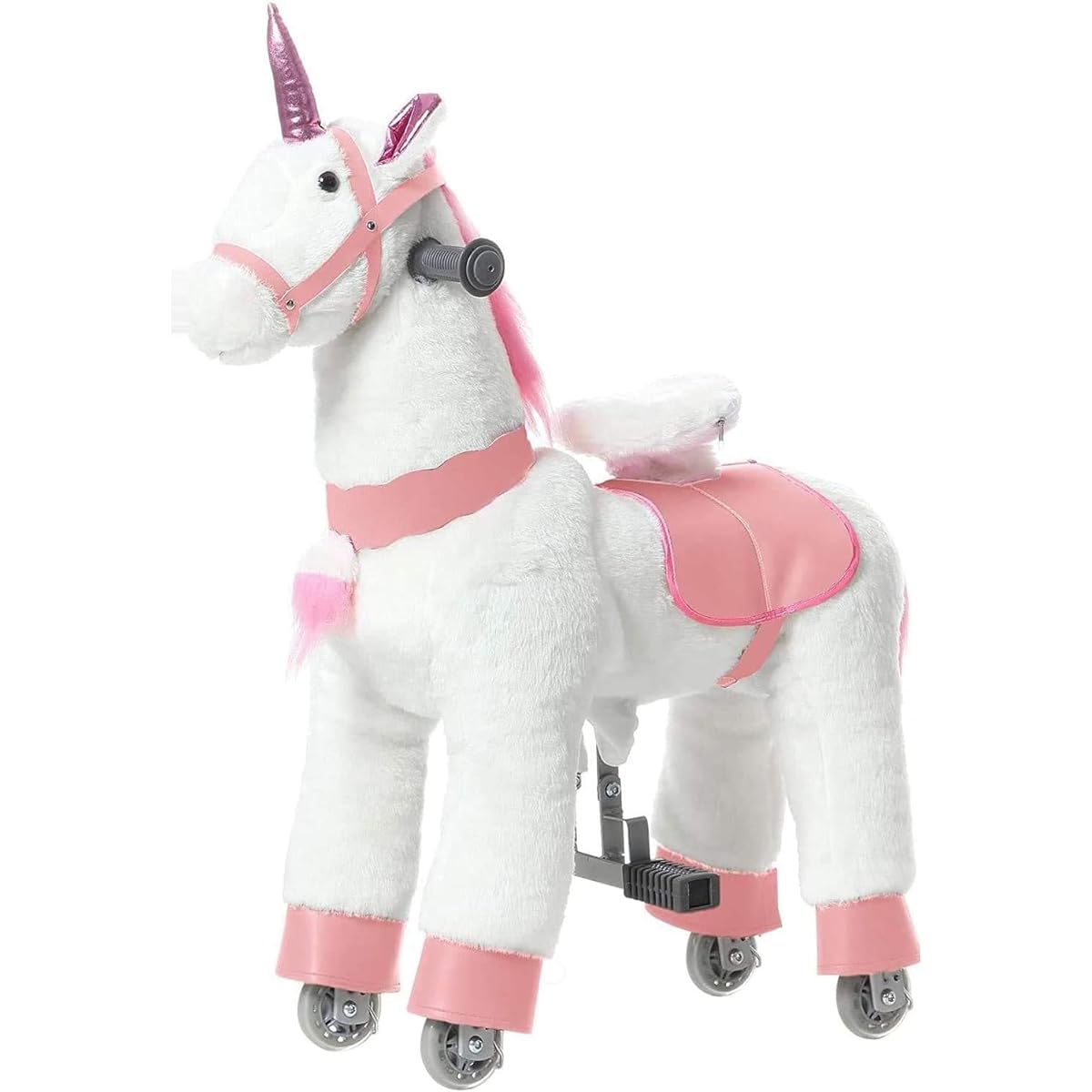 Wylksylk Walking Horse Ride On Toy Stuffed Animal with Wheels for Ages 3-6 (White)
