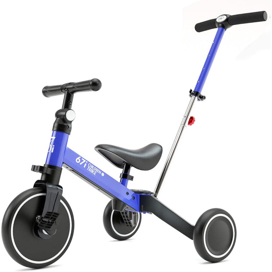 67i Tricycle for 1-3 Years Old Toddler Tricycle with Push Handle for 1-3 Years Old Trike Toddler Push Handle for Boys Girls Kids Push Trike Toddler Bike with Adjustable Seat and Handle (Blue with Handle)