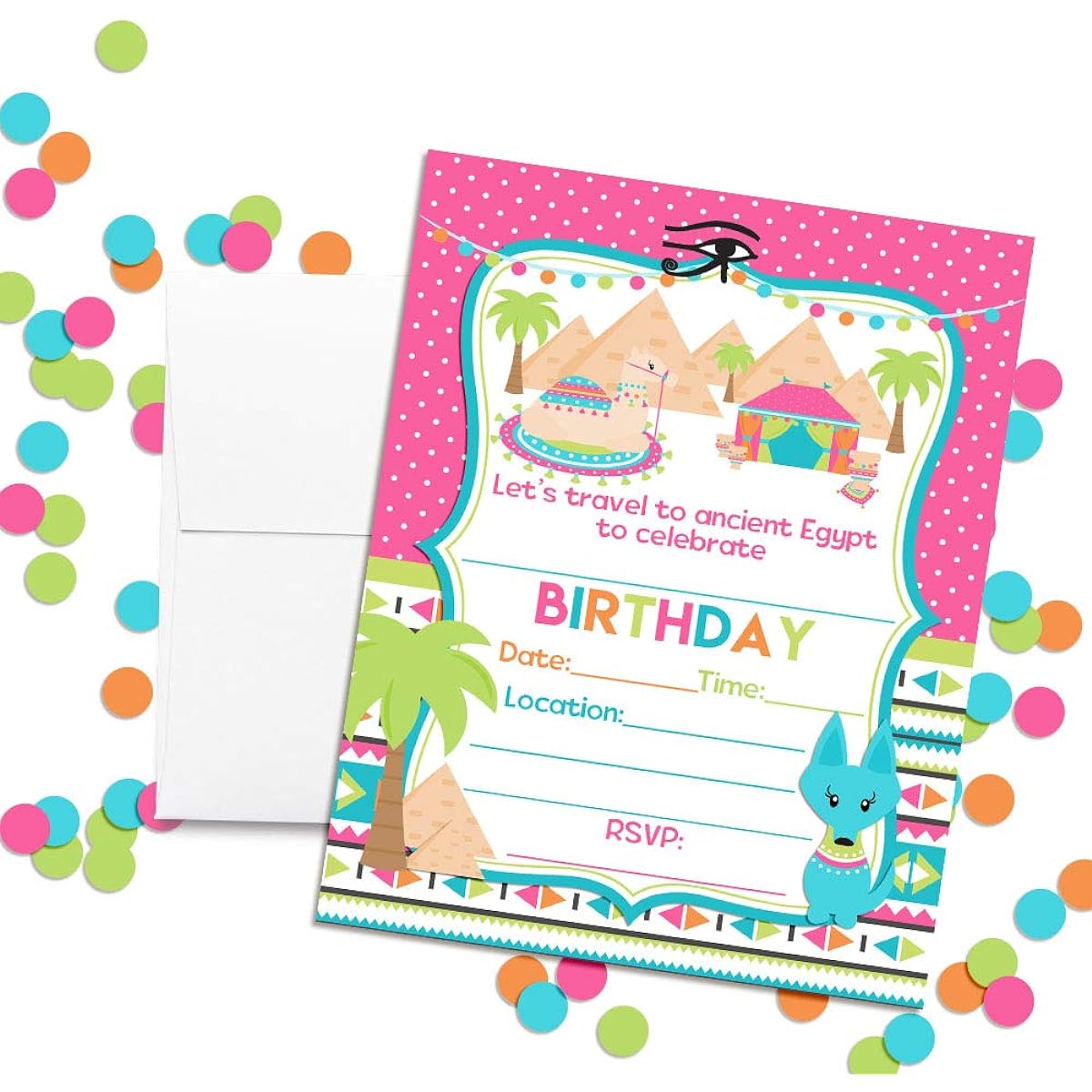 AmandaCreation Ancient Egyptian Pyramid Theme Birthday Party Invitations - 20 5"x7" Cards with 20 White Envelopes