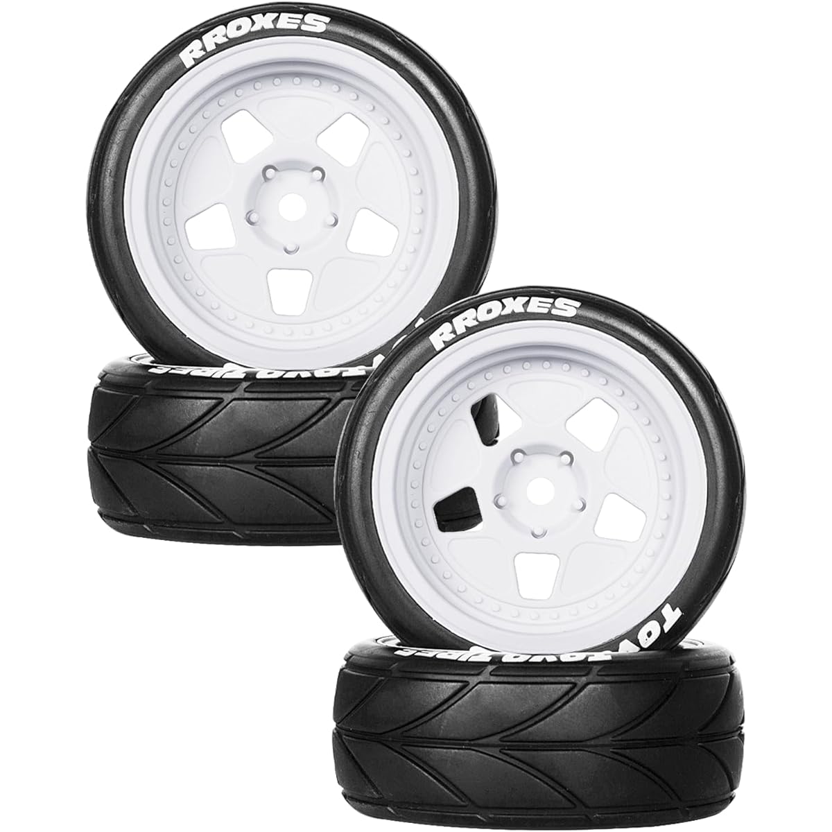 RCHuiWow Drift Wheels & Wheel Tires RC Tires for Tamiya 1/10 TT02 XV01 RC Car HPI, KYOSHO, Drift Wheel Hub Tires Rubber Tire Set 4 Pieces White