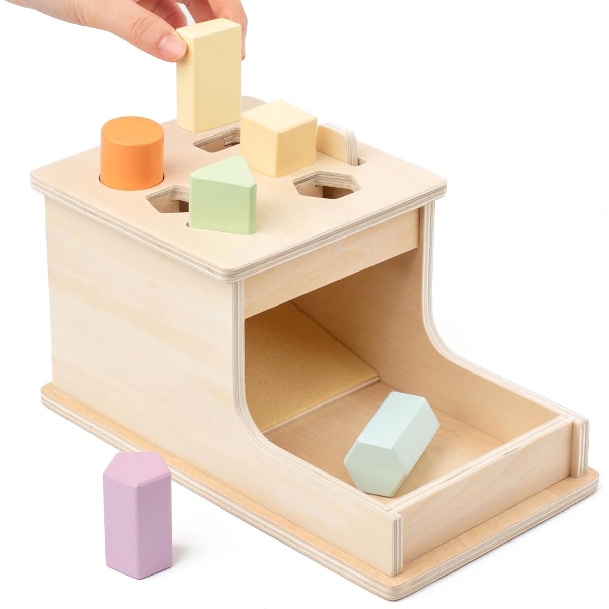 Busy Edition Montessori Toy Object Permanent Box with 6 Wooden Blocks Montessori Toys for Babies 6-12 Months Wooden Baby Toys for 1 Year Old Toddlers Ball Drop Toys for 1, 2, 3 Year Olds