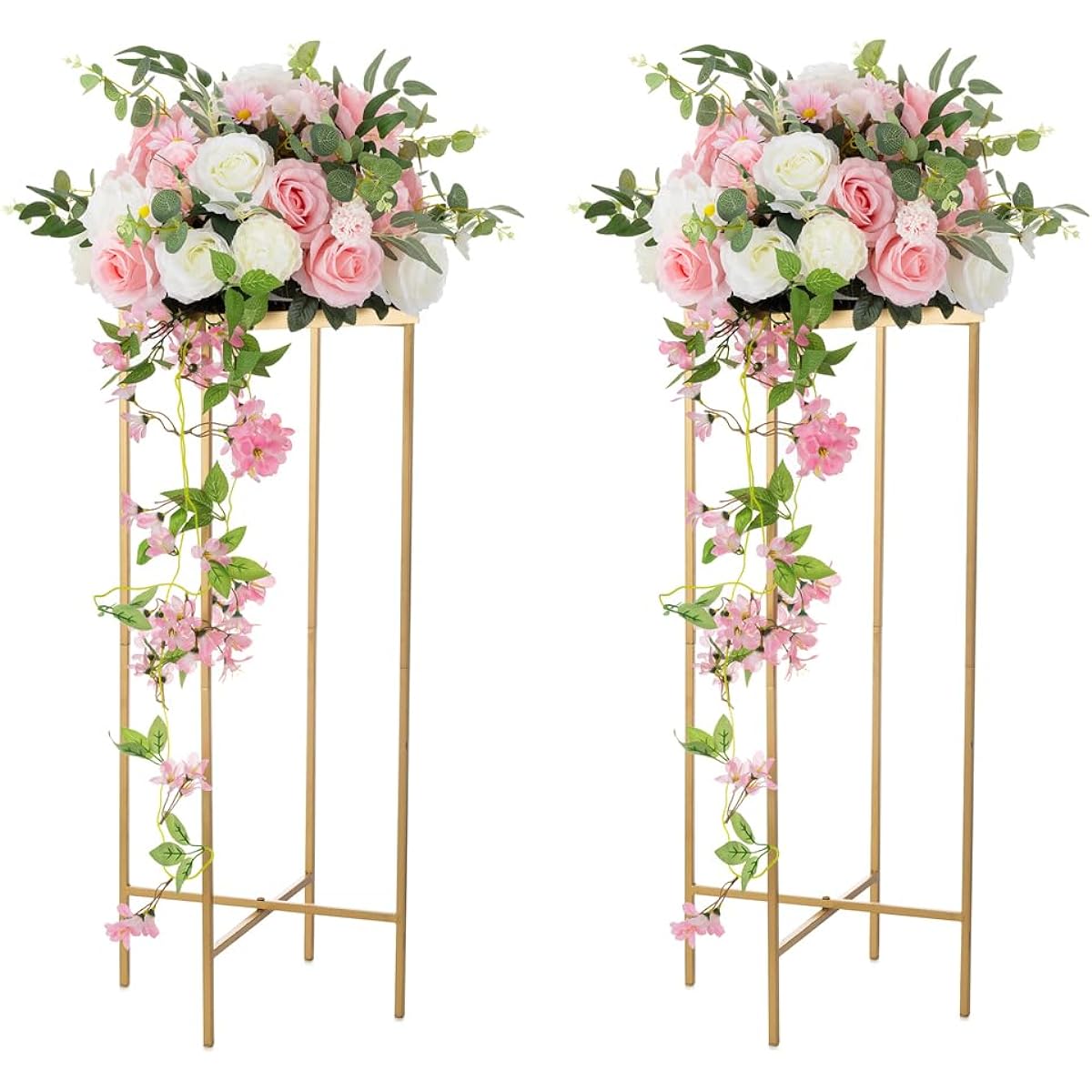 Inweder Gold Wedding Centerpieces for Tables - 2pcs Metal Column Flower Stands 31.5" Tall Vases for Centerpieces Geometric Centerpieces Flower Vase Stands for Wedding Decor Events Home