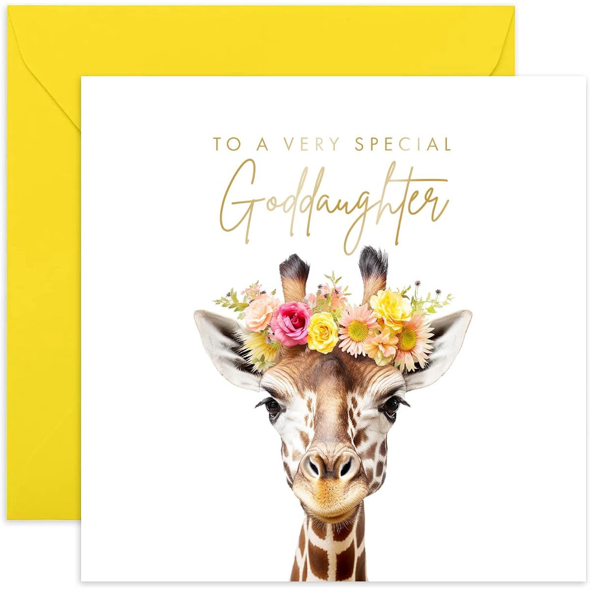 Old English Co. Giraffe Very Special Goddaughter Card - Giraffe Floral Cute Birthday Card - Cute Congratulations Card from a Family Friend | Blank Inside