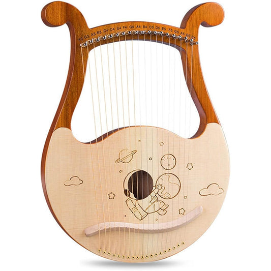 WowZza Lyre Harp, 19 Metal String Classical Style for Amateurs and Beginners, with Carry Bag, Tuning Key and Spare Strings/C