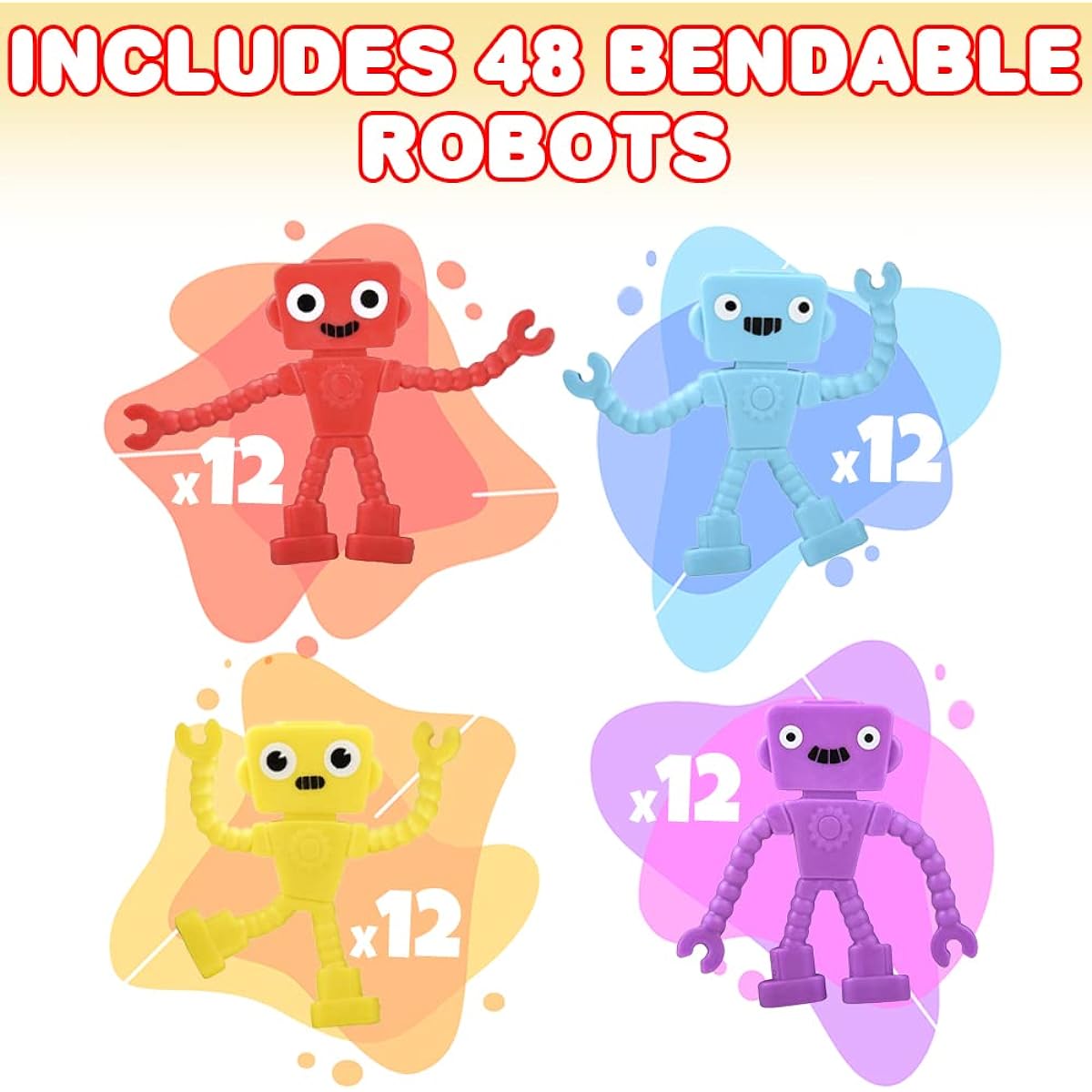 ArtCreativity Mini Bendable Robots Set of 48, Small Robot Toys for Kids, 4 Vibrant Colors, Robot Fidget Toys for Boys and Girls, Anxiety Relief Toy, Pinata Stuffing, Perfect Classroom Favor