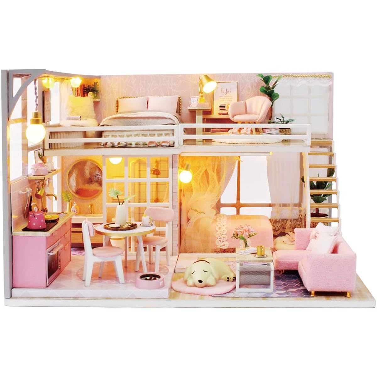 MAGQOO 3D Wooden Dollhouse Miniature DIY House Kit with Furniture 1:24 DIY Dollhouse Kit Dustproof Included (Girly Dream)
