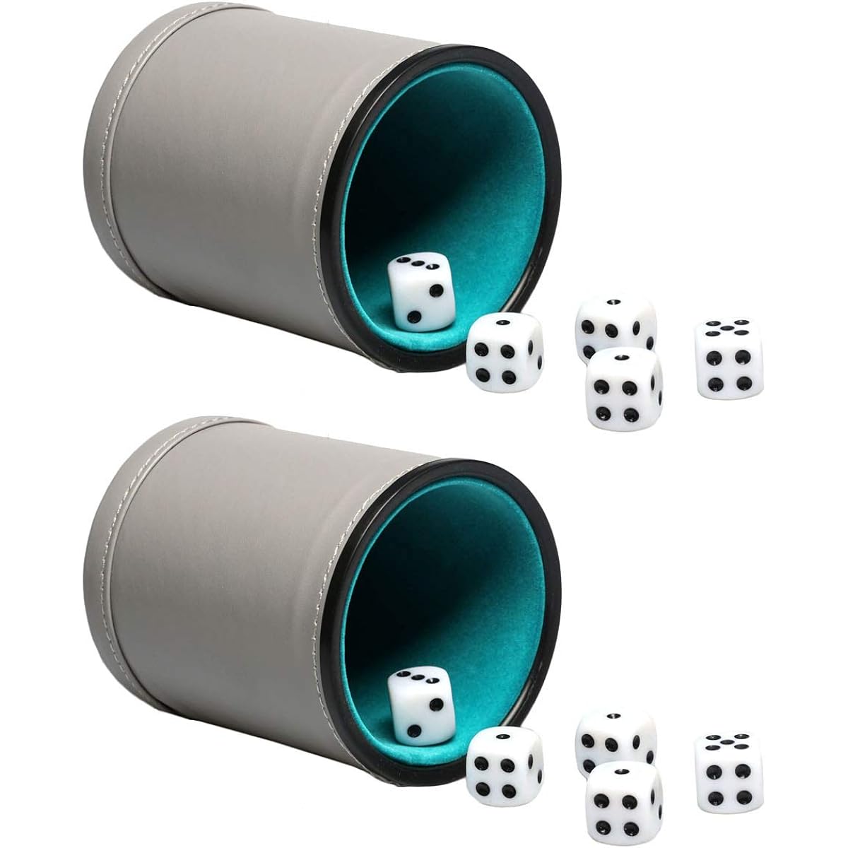 Leatherette Dice Cup Set Felt Lined 16mm Dot Dice Shaker for Yahtzee Bar Party Dice Game - Grey 2 Pack