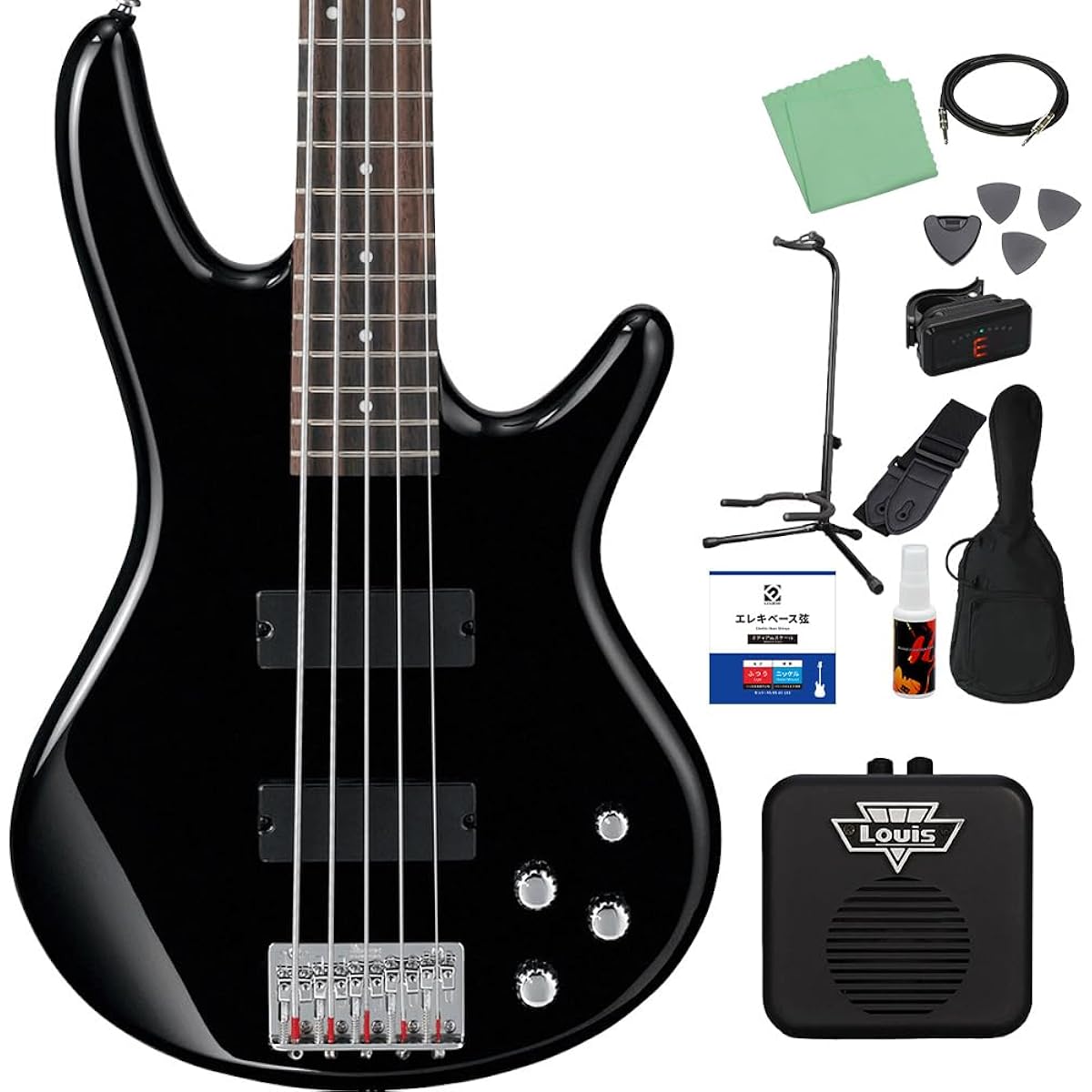 Gio Ibanez GSR205 BK 5-string bass beginner 12-piece set [with mini amp] Geo Ibanez