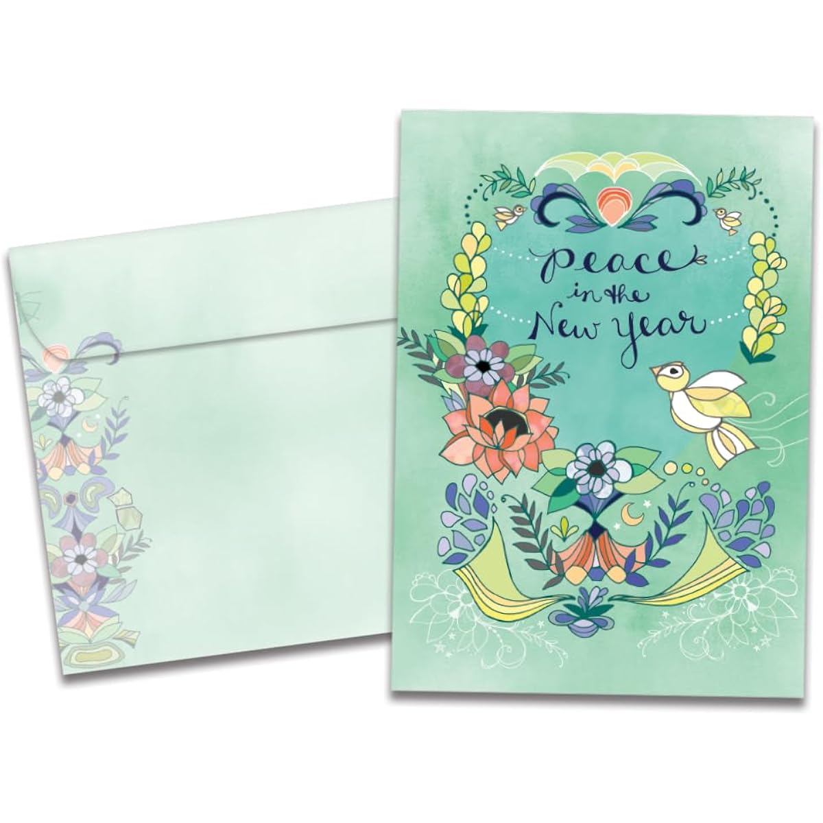 Tree-Free Greetings New Year Card with Matching Envelope, Eco-Friendly, Made in the USA, 100% Recycled Paper, 5 x 7 inches, New Year's Peace (GO65750)