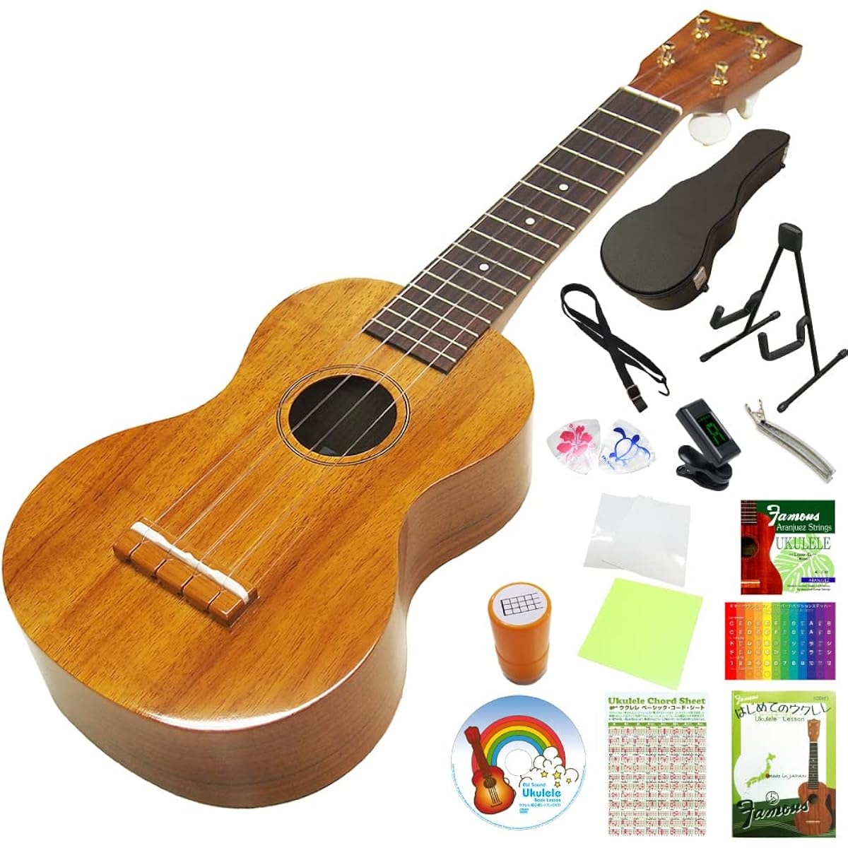 Famous FS-5 Soprano Japanese Ukulele, High-grade 15-piece set with hard case, Hawaiian Koa (Made in Japan for your peace of mind) (Gorgeous tone) (Friction pegs) (u)