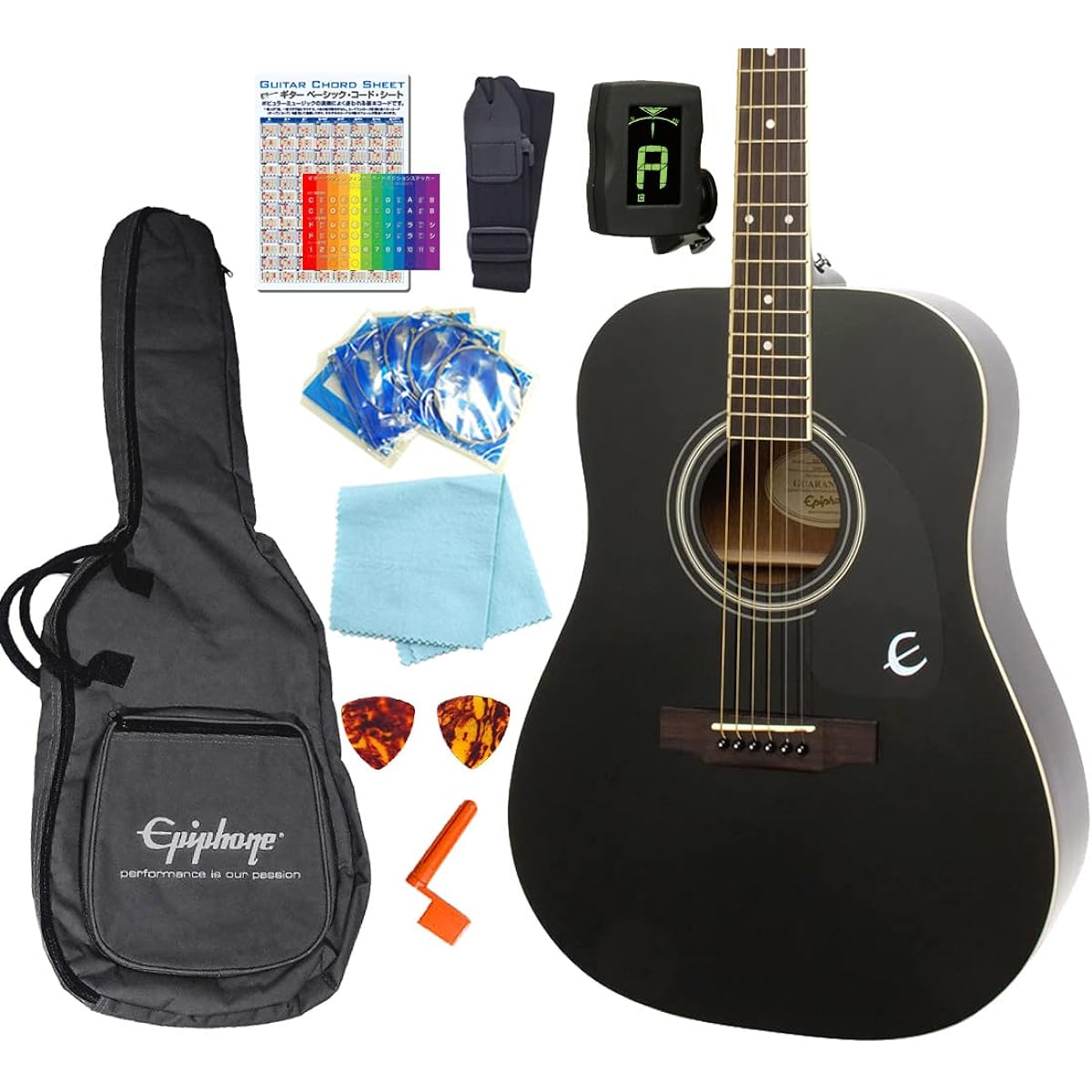 Epiphone Songmaker DR-100 Acoustic Guitar for Beginners, 10-piece Set, EB [98765]