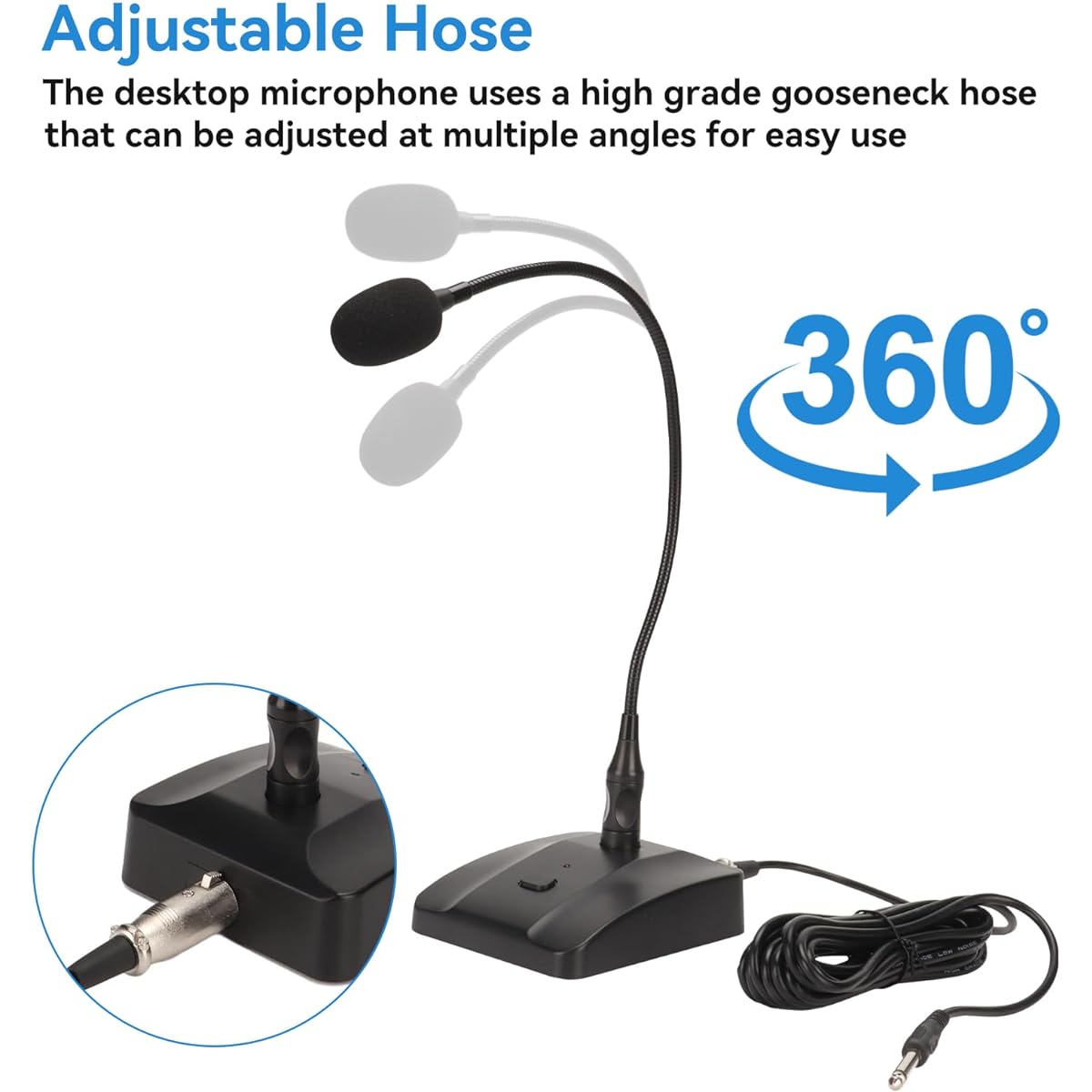 Gooseneck Condenser Microphone 6.35mm Wired Microphone Podium Microphone Desktop Paging Microphone Corded Audio Microphone for Meetings and Lectures