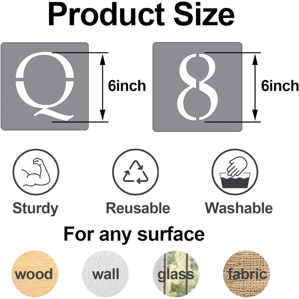 6 Inch Letter Stencil Number Stencil Reusable Alphabet Stencil Craft Template for Wood Wall Fabric Rock Chalkboard Sign DIY Art Project