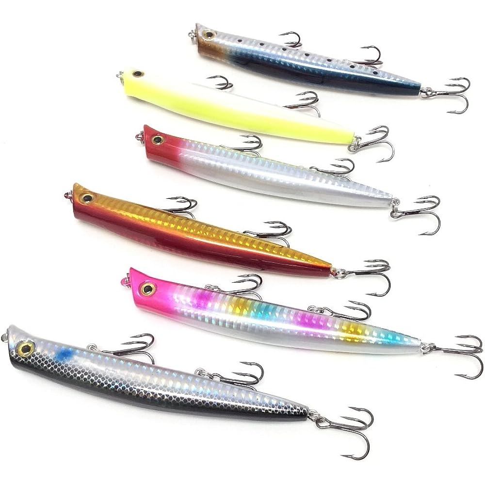 [Orld Fishing Gear] Lipless Baku Fishing Minnow 12cm 18g 6 Color Set Ideal for Saltwater (seawater) such as Seabass and Flounder Fishing Lure Set Lipless Floating Minnow Pencil Bait Hook Strongest Color 6 Color Set qb100067a01n0
