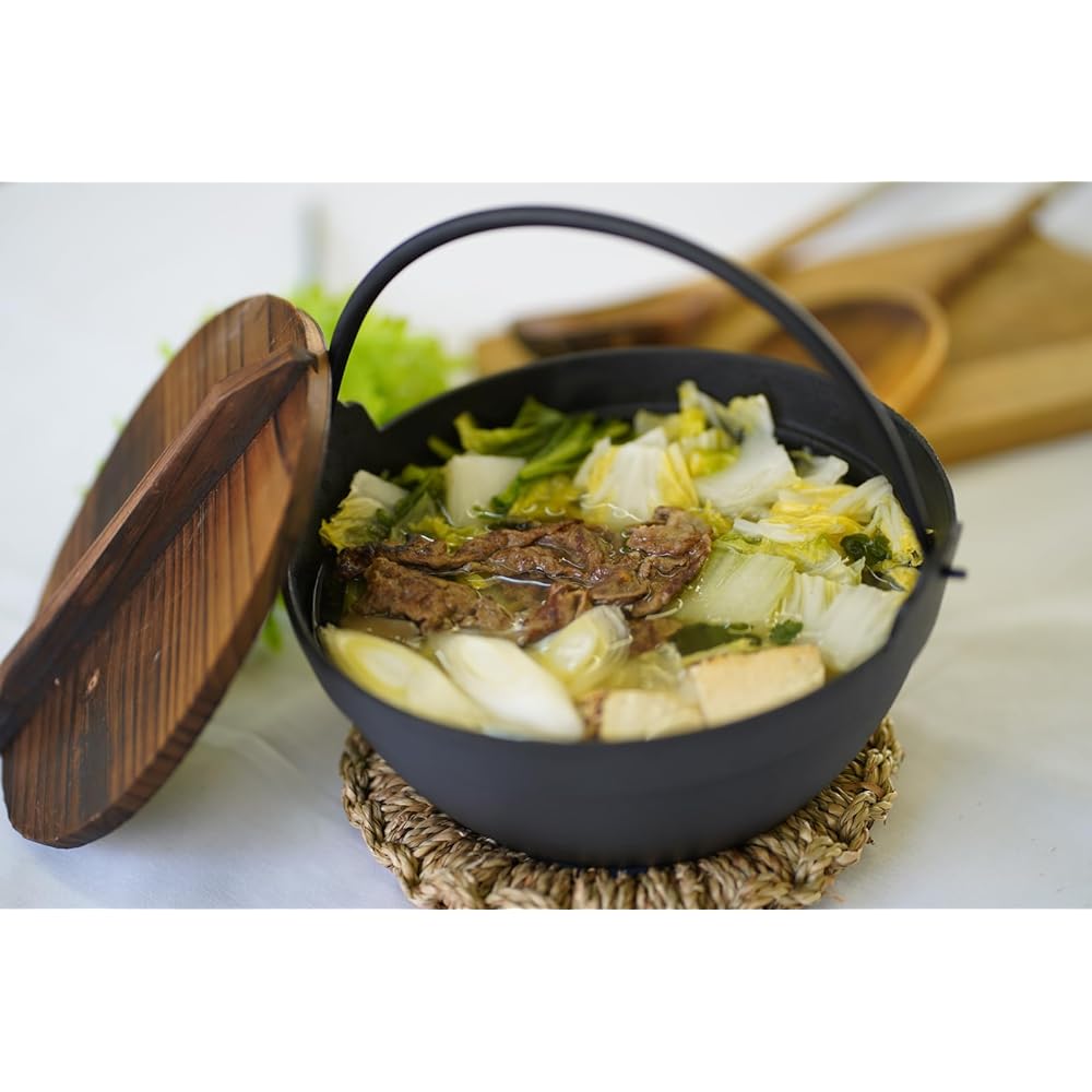 Ikenaga Tekko Iron Pot, Irori Pot, Earthen Pot, 27cm, with wooden lid, for 3-4 people, Yosenabe, Iron Replenishment, Hospitality Gourmet Hokka other iron pot