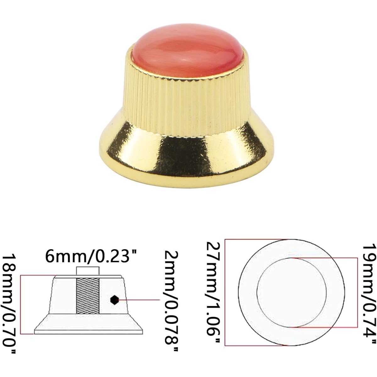 Swhmc Metal Guitar Control Knob Volume Adjustment Dome Knob Guitar Bass Parts Replacement (Golden) 3 Pieces