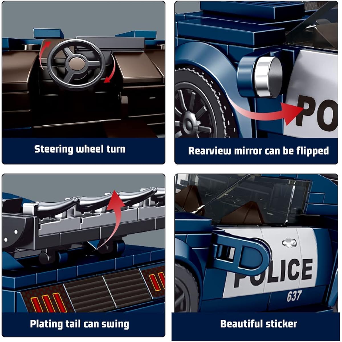Mould King Car Speed Racing Champion Mustang GT 350R Building Toy with Display Case 27002 Police Car Model Building Blocks Cool Cockpit Model Car Kit Construction Set for Adults Kids Ages 8+ (356 Pieces)