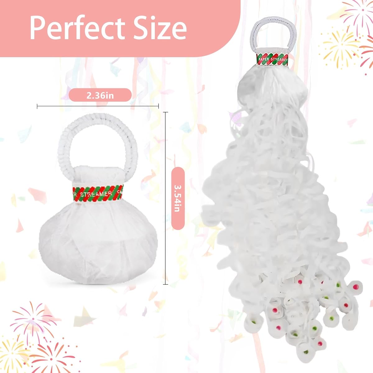 LM.XDBQ 10 Pack Streamers Poppers Hand Throw Streamers No Mess Confetti Magic Paper Crackers for Celebration Birthday Proposal Engagement Wedding Graduation Party Favors (White)