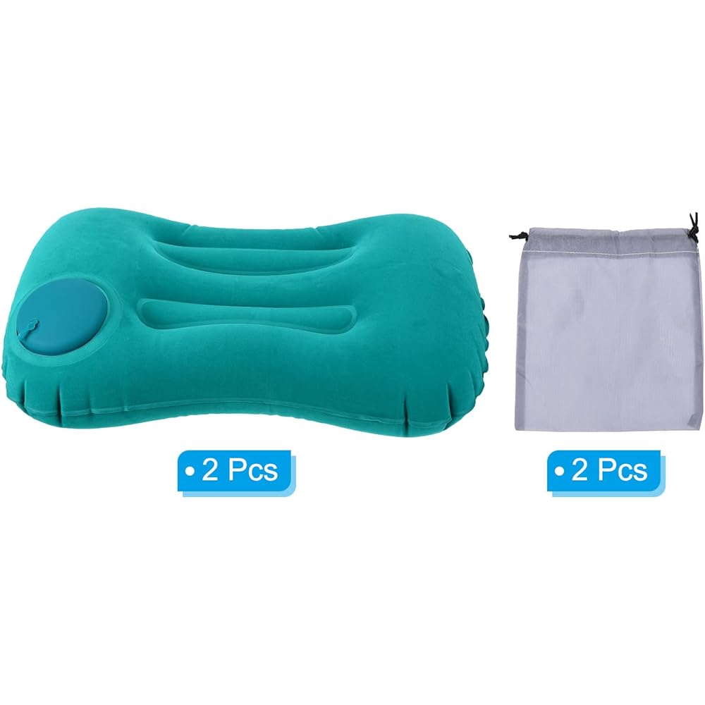 PATIKIL Camping Pillow 2 Pack Portable Camping Beach Pillow Ultralight Inflatable Travel Airplane Pillow Neck Lumbar Support for Hiking Backpacking Sea Green