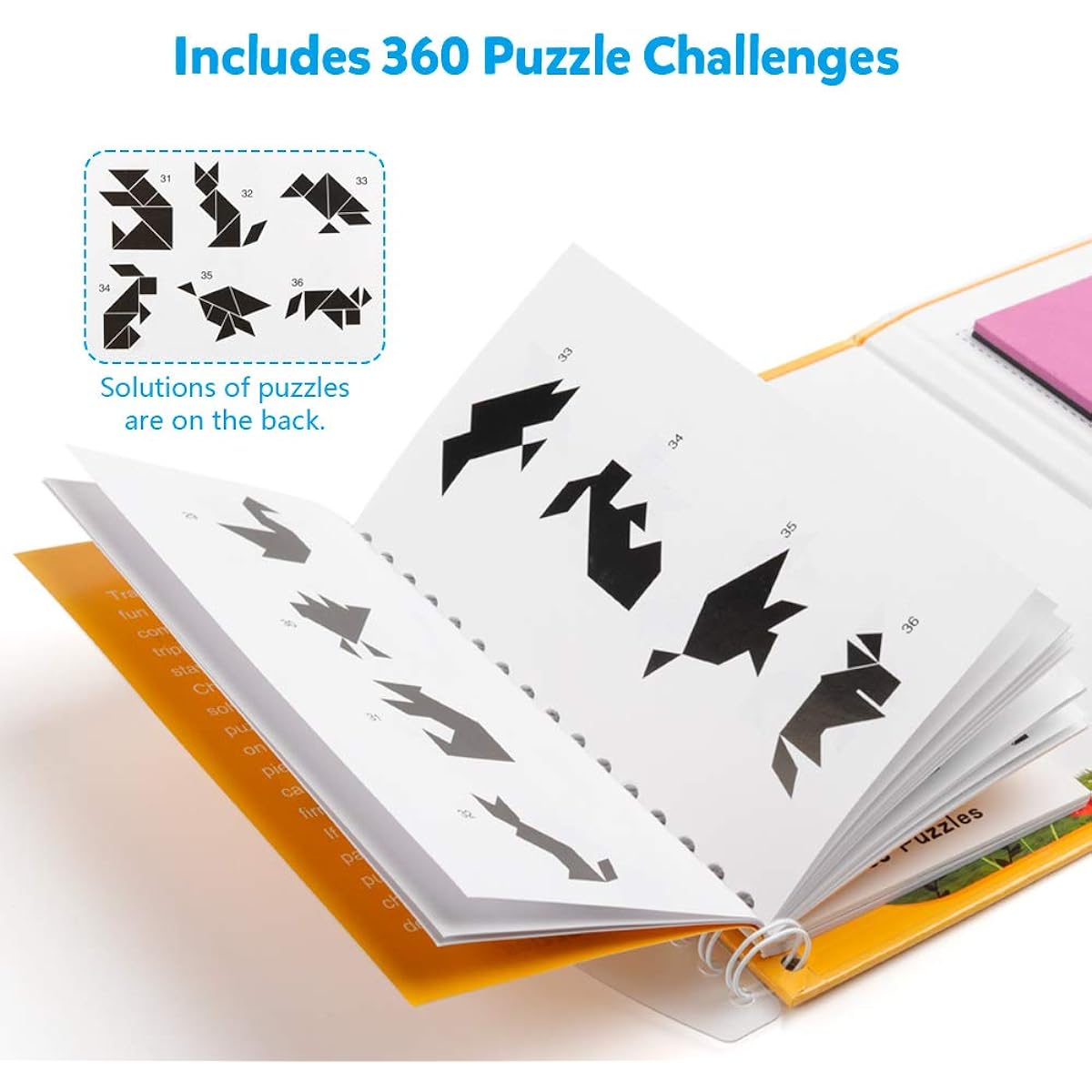 Coogam Travel Tangram Puzzle - Magnetic Pattern Blocks Book Road Trip Game Jigsaw Shapes Anatomy STEM Game with Solution for Kids and Adults Challenge - IQ Educational Toy Gift Brain Teaser 360 Patterns