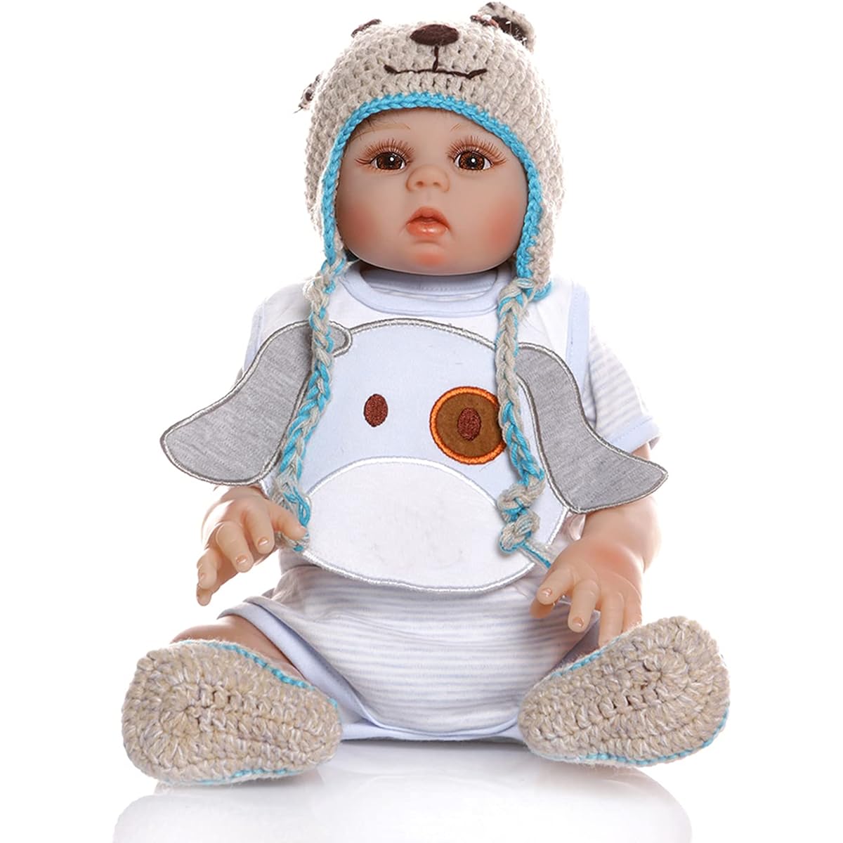 TERABITHIA 18" 48cm Real Life Blue Puppy Premier Baby Size Newborn Khadi Baby Doll Look Real Silicone Vinyl Full Body Reborn Doll Anatomically Accurate Washable Boy