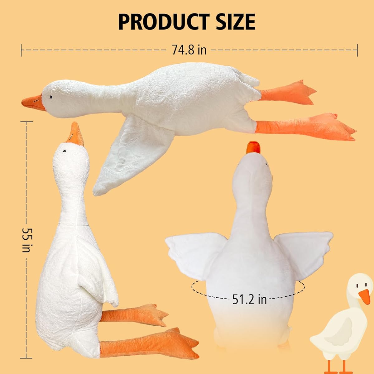 unibouti Giant Plush Toy 6.2ft/75inch Giant Goose Stuffed Animal for Kids/Girlfriend Cute Duck Weighted Plush Toy Body Pillow
