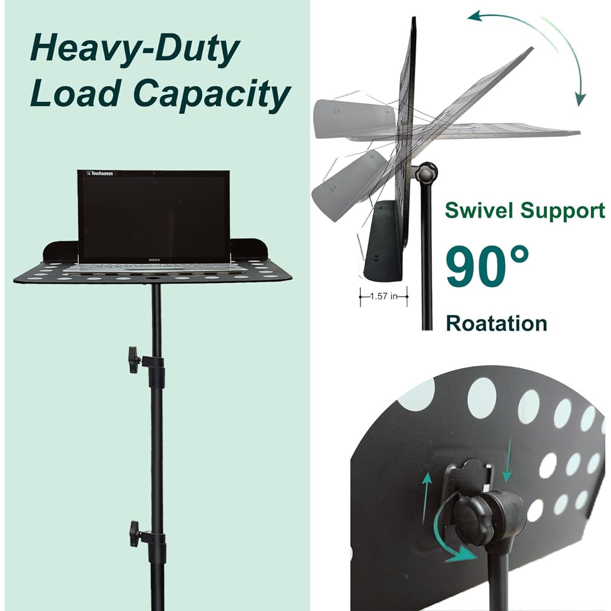 Tocnov Ultimate Music Stand, Portable Music Stand for Sheet Music with Clamp-on Tray, Music Clip and Carry Bag, Adjustable Height and Angle Design, Foldable Music Stand Set for Guitar Ukulele