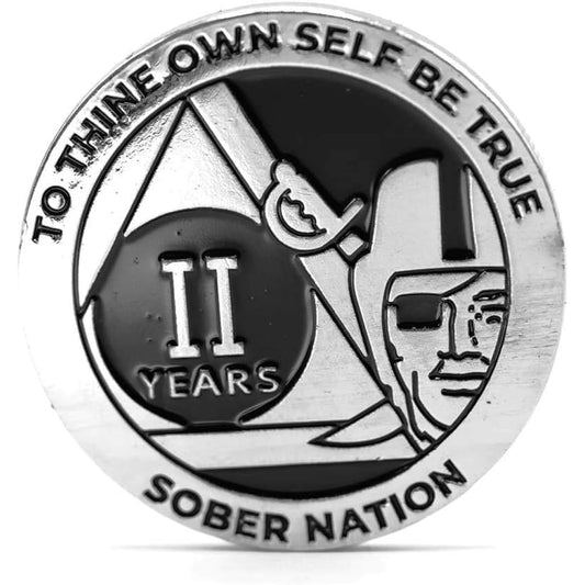 MyRecoveryStore 2 Year Silver and Black Pirate Alcohol Anonymous AA Chip with Coin Capsule AA Year Medallion 1-50 Year