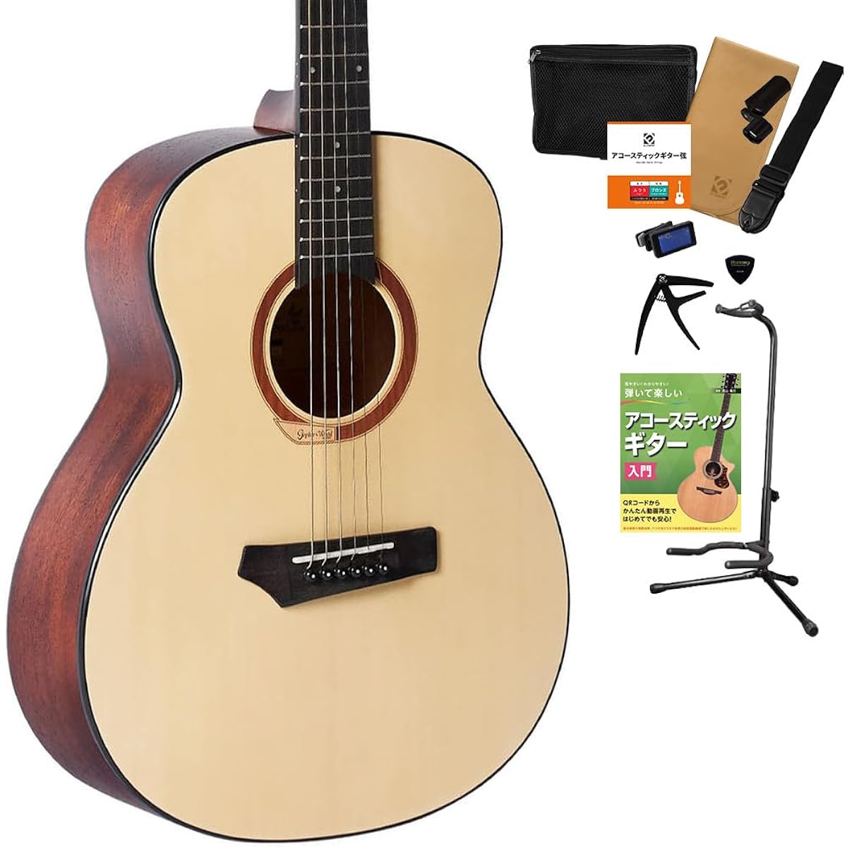 Gopher Wood Guitars i110s Acoustic Guitar 12-piece Select Set with Textbook Beginner Set Mini Guitar GS Mini Size Gopher Wood Guitars