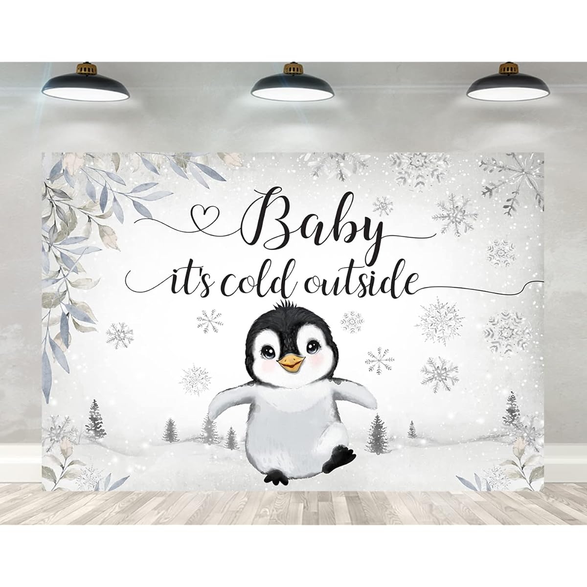 Ticuenicoa Penguin Baby Shower Backdrop 5x3ft Silver Baby It's Cold Outside Winter Arctic Animals Baby Shower Party Cake Table Decoration Banner Photo Booth Props