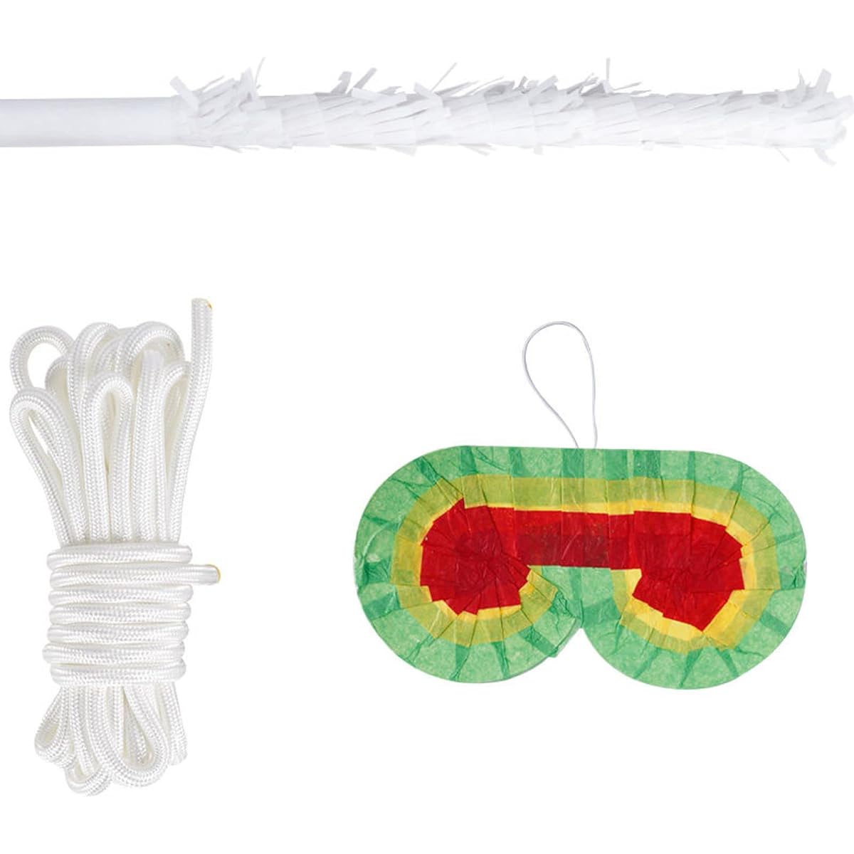Super strong. Thicker and more reliable for your party. Stronger than plastic (PVC) sticks. Made of wood, thicker, stronger and more reliable than most materials. Available in many colors. 25" long 0.8" wide 20 feet of pinata rope. Suitable for all ages.
