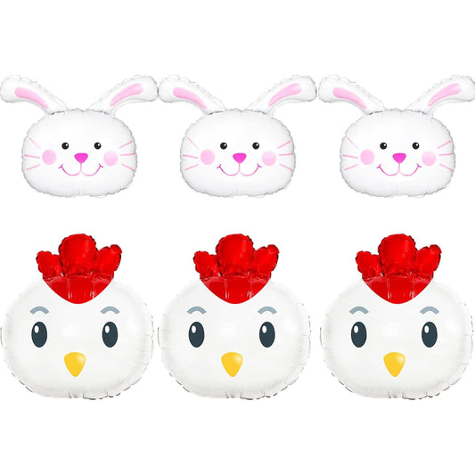 6pcs Happy Easter Balloons Decoration Bunny Head Foil Balloons Chick Head Mylar Balloons Spring Birthday Baby Shower Easter Bunny Chick Themed Party Decoration Supplies