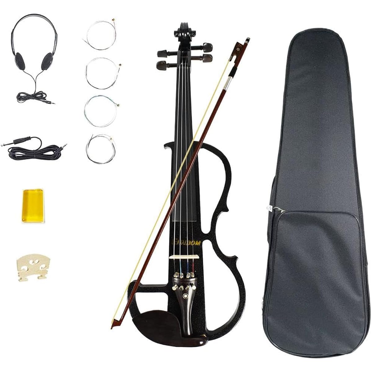 Electric Violin Ebony Silent Violin 4/4 Glossy Beginner Set WI