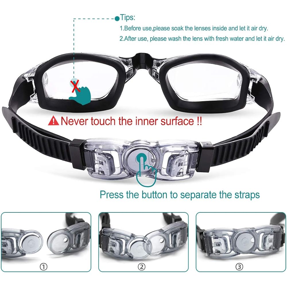 Uniswim Clear Swim Goggles Swimming Goggles Leak Free Anti-Fog UV Protection Clear Wide View Triathlon Swimming Goggles for Adults Men Women Youth Teens Black Lucency