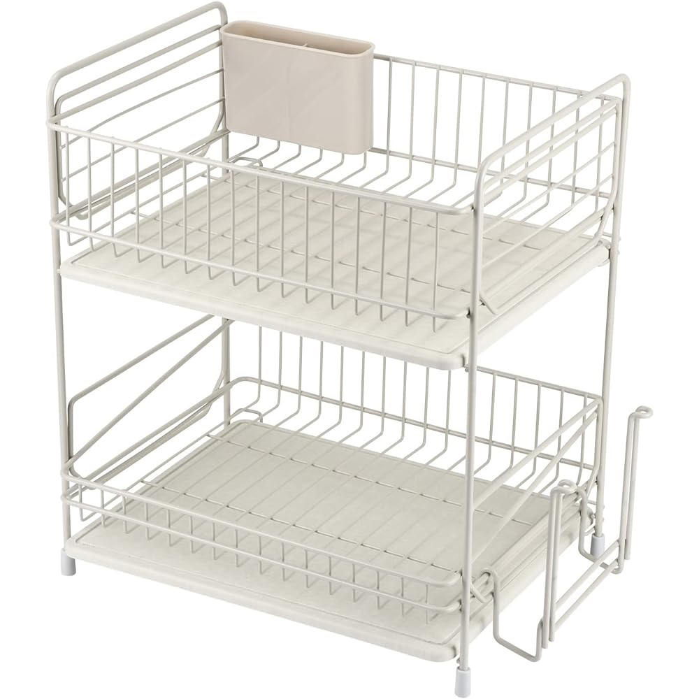 Liberty Corporation Diatomite Tray Drainer Rack, 2 Tiers with Drainer Pocket, Cutting Board Receiver, Sliding Tray, Kitchen, Sink Area, Water Area, Worm Gray LD-276 Style Storage