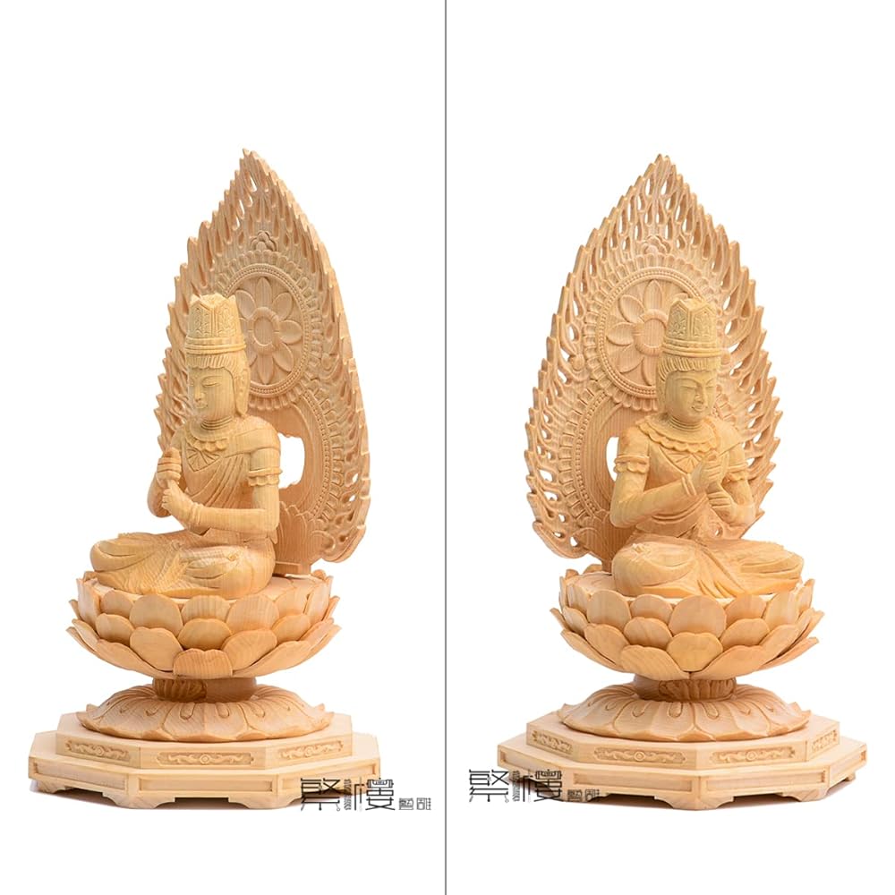 Hanro Art Sculpture Dainichi Nyorai Buddha Statue, Shingon Sect, Cypress wood, 2.0 dimensions, Octagonal pedestal, Flame halo, Born in the Year of the Monkey, Ward off misfortune, Zodiac Guardian Principal Image, Guardian Buddha (Height 18cm x Width 10cm