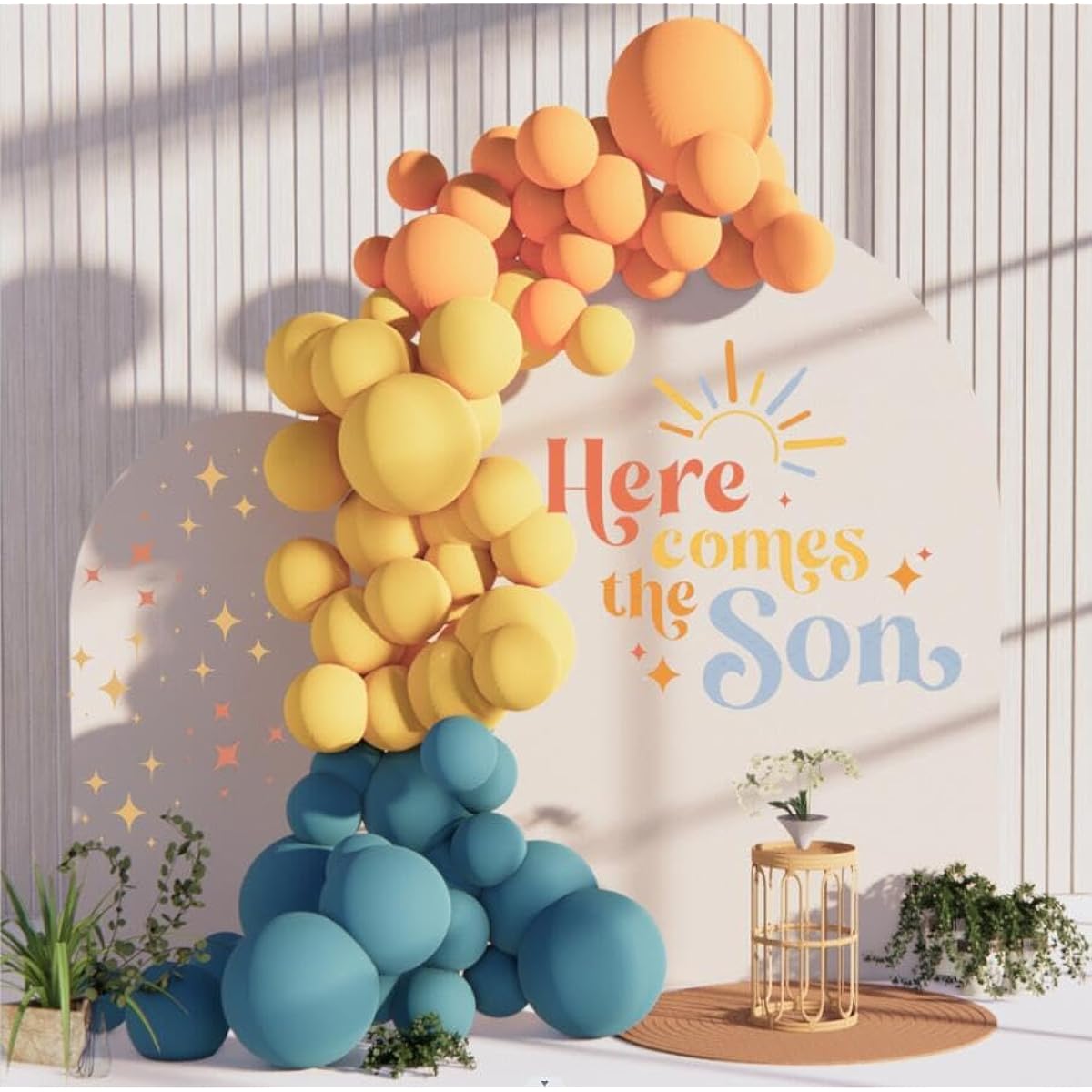 Beaumode Boho Retro Balloon Arch Garland Balloon Kit Blue Slate Orange Yellow Balloons for Son Coming Baby Boy Shower Bridal Shower Birthday Party Backdrop Decoration (Blue Slate)