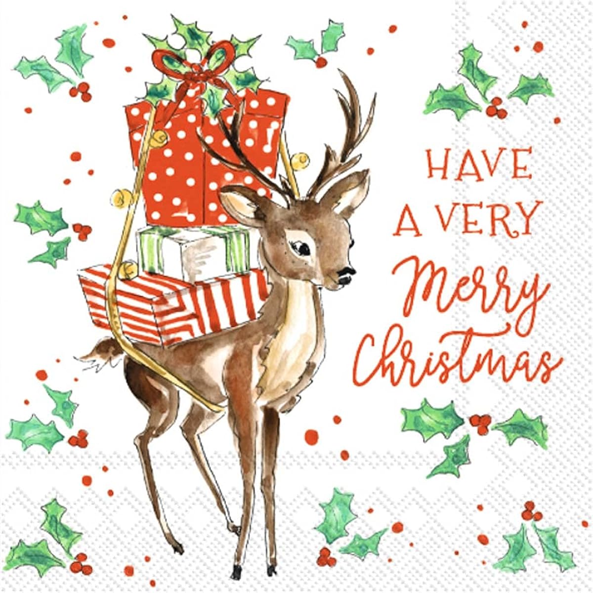 Boston International Rosanne Beck 3-ply Paper Napkins, Cocktail Size, 20 pieces, Merry Little Deer