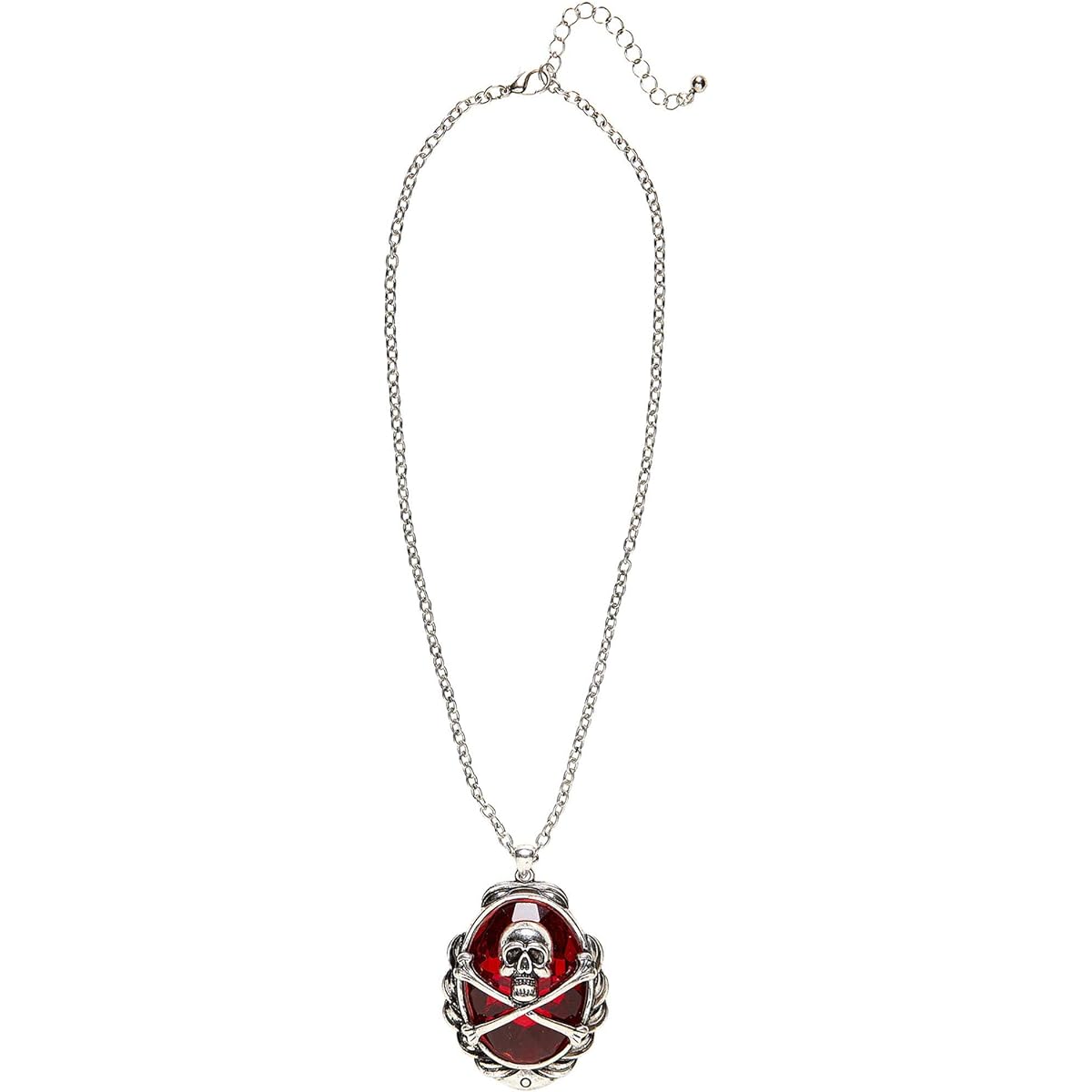 Skull & Crossbones Red Gem Necklace Women's Halloween Costume Fancy Dress, One Size