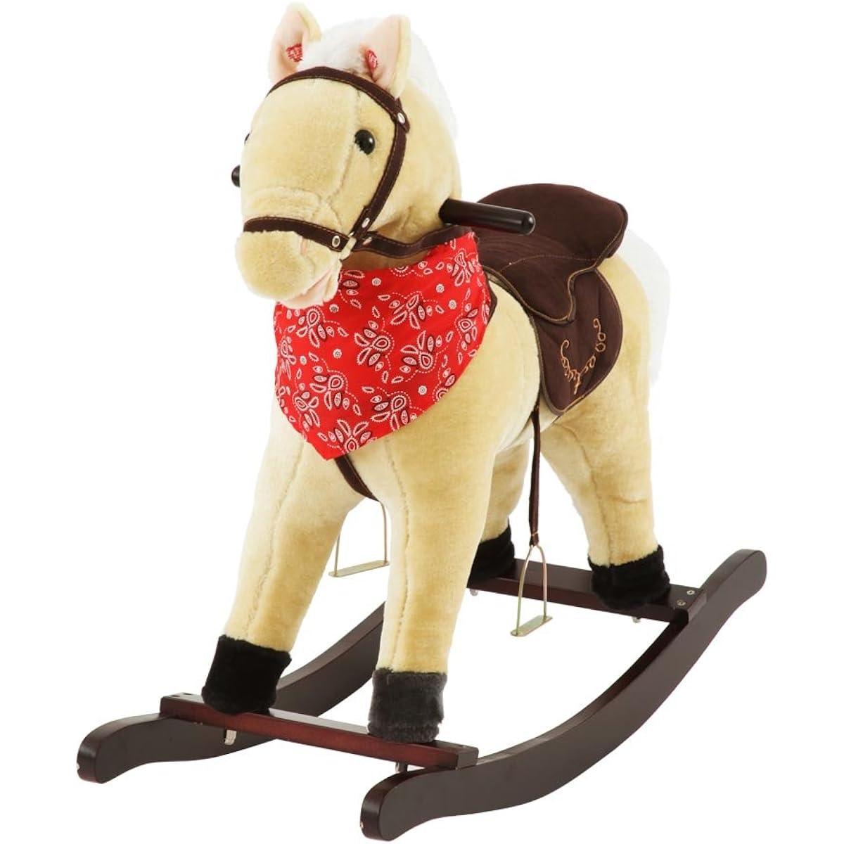 Bon Furniture Rideable Stuffed Toy Rocking Cute Vehicle Rocking Horse Oversized Stuffed Stuffed Toy [Horse] Beige