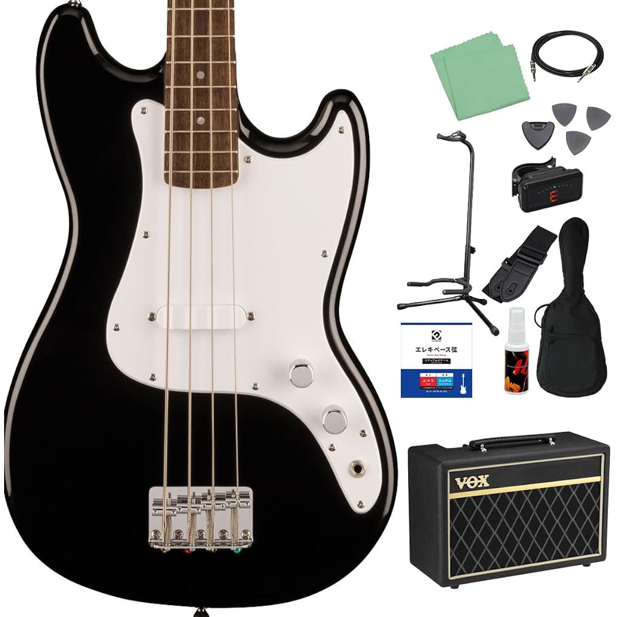 Squier by Fender SONIC BRONCO BASS Black 12-piece bass beginner set [with VOX amp] Short scale Laurel fingerboard Squier/Squier